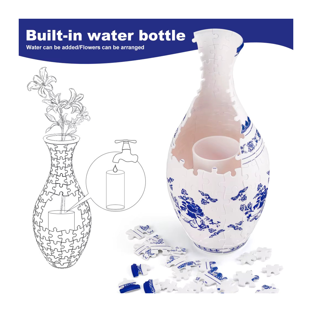 CONUSEA 3D-Puzzle-Vase aus Kunststoff in Weiß für Schnittblumen - Bild 3