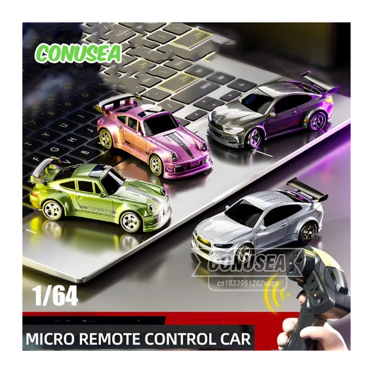 CONUSEA Mini RC Racing Auto Fernbedienung Sport Auto Off-Road High Speed Drift Micro Fahrzeug für Kinder in Weiß und Bunt - Bild 1