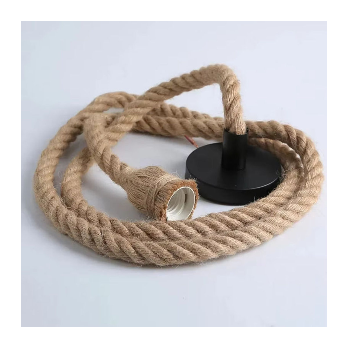 COOINJOY Vintage Pendelleuchte aus Hanfseil im Industrial Design mit E27 Fassung, Braun - Bild 3