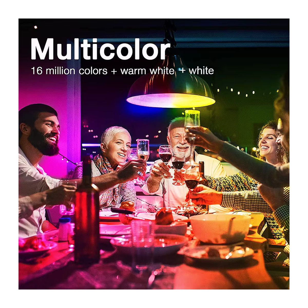 Coolo Smart-Lampe E27 LED mit 15W RGB + CW + WW, dimmbar via Tuya App, Bluetooth 4.0 und WiFi, bunt - Bild 2