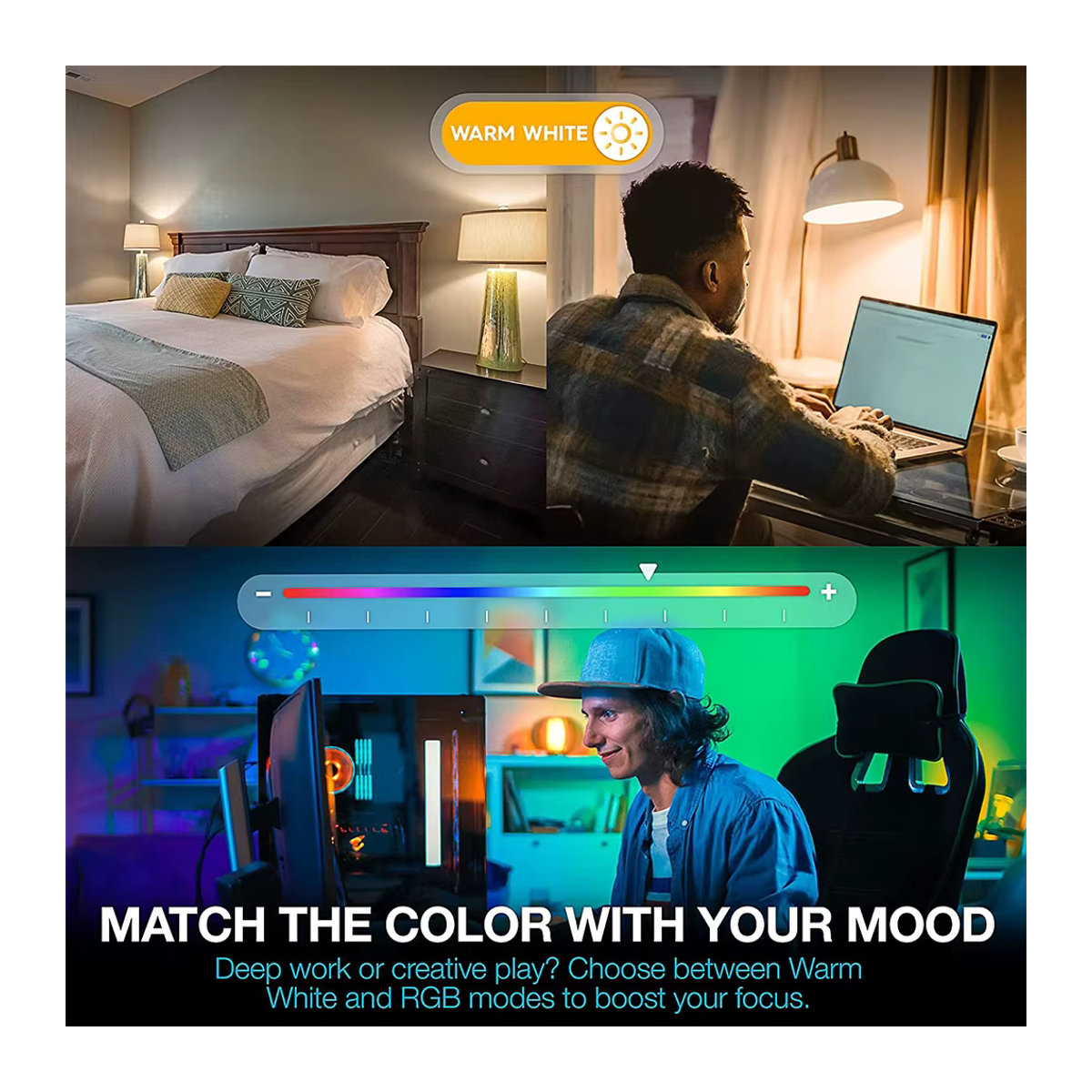 Coolo Smart-Lampe E27 LED mit 15W RGB + CW + WW, dimmbar via Tuya App, Bluetooth 4.0 und WiFi, bunt - Bild 3