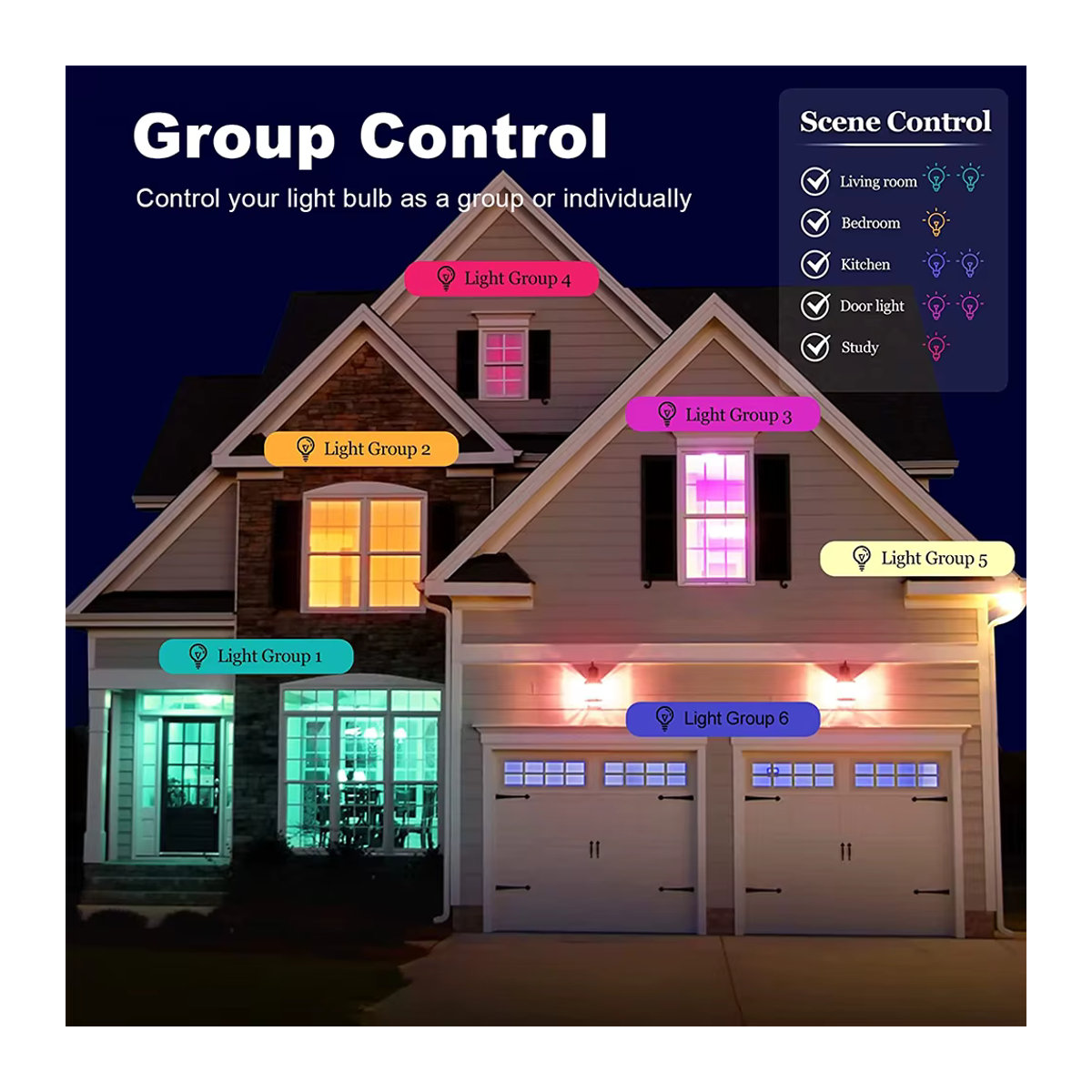 Coolo Smart-Lampe E27 LED mit 15W RGB + CW + WW, dimmbar via Tuya App, Bluetooth 4.0 und WiFi, bunt - Bild 4
