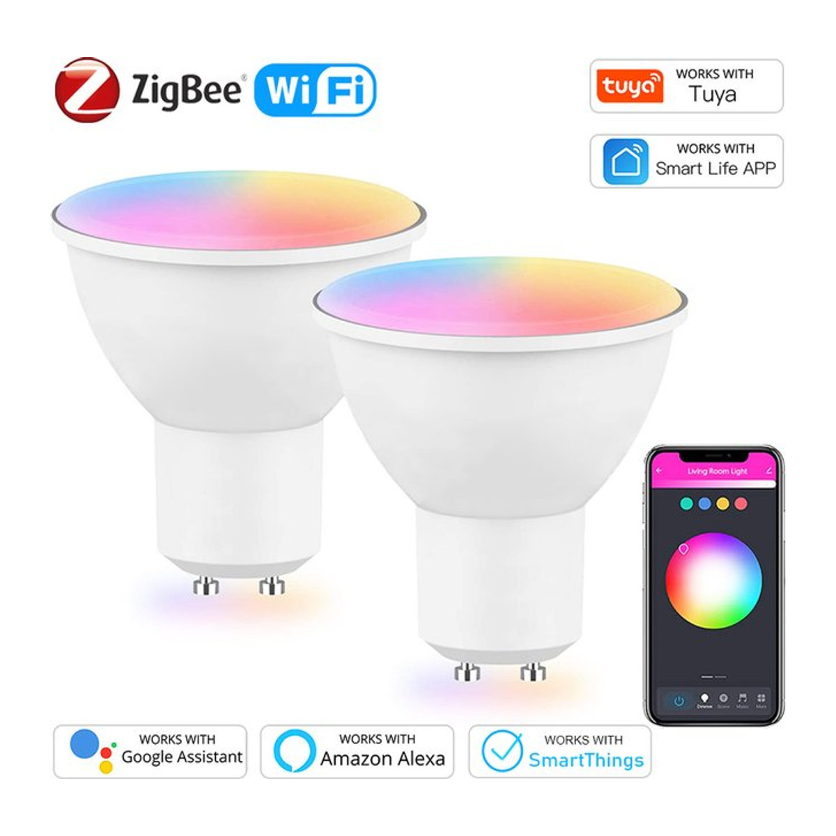 COOLO Smart LED-Lampe GU10 RGB+C+W dimmbar mit Tuya ZigBee und WIFI App-Steuerung für Alexa und Google Home in Bunt und Weiß - Bild 1
