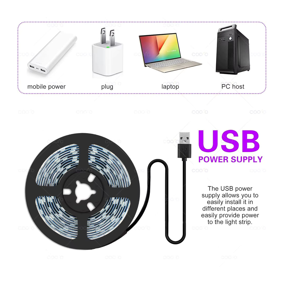Coolo UV-LED-Lichtleiste flexibles LED-Lichtband 395–405 nm Schwarzlicht SMD 2835 DC5V für Glow-Partys - Bild 2