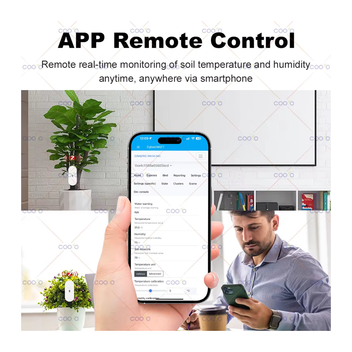 Coolo Zigbee Smart Bodentester zur Messung von Luftfeuchtigkeit und Temperatur für deinen Pflanzengarten, kompatibel mit Home Assistant und Zigbee2MQTT - Bild 2