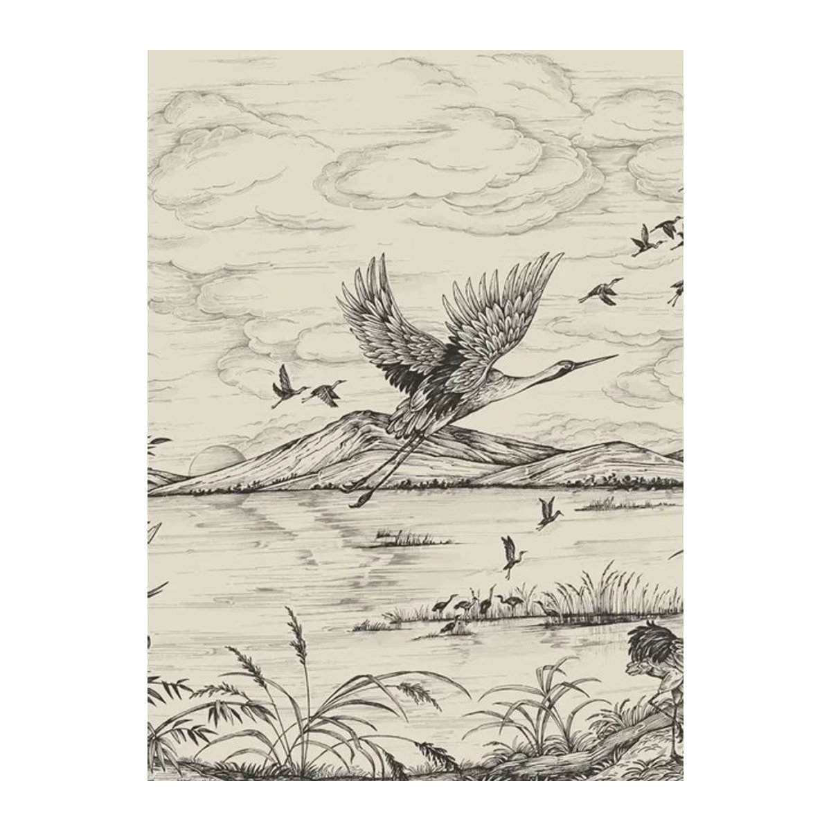 Coordonne Mural Herons Poetry Vliestapete in Beige mit Vogelmotiv - Bild 1