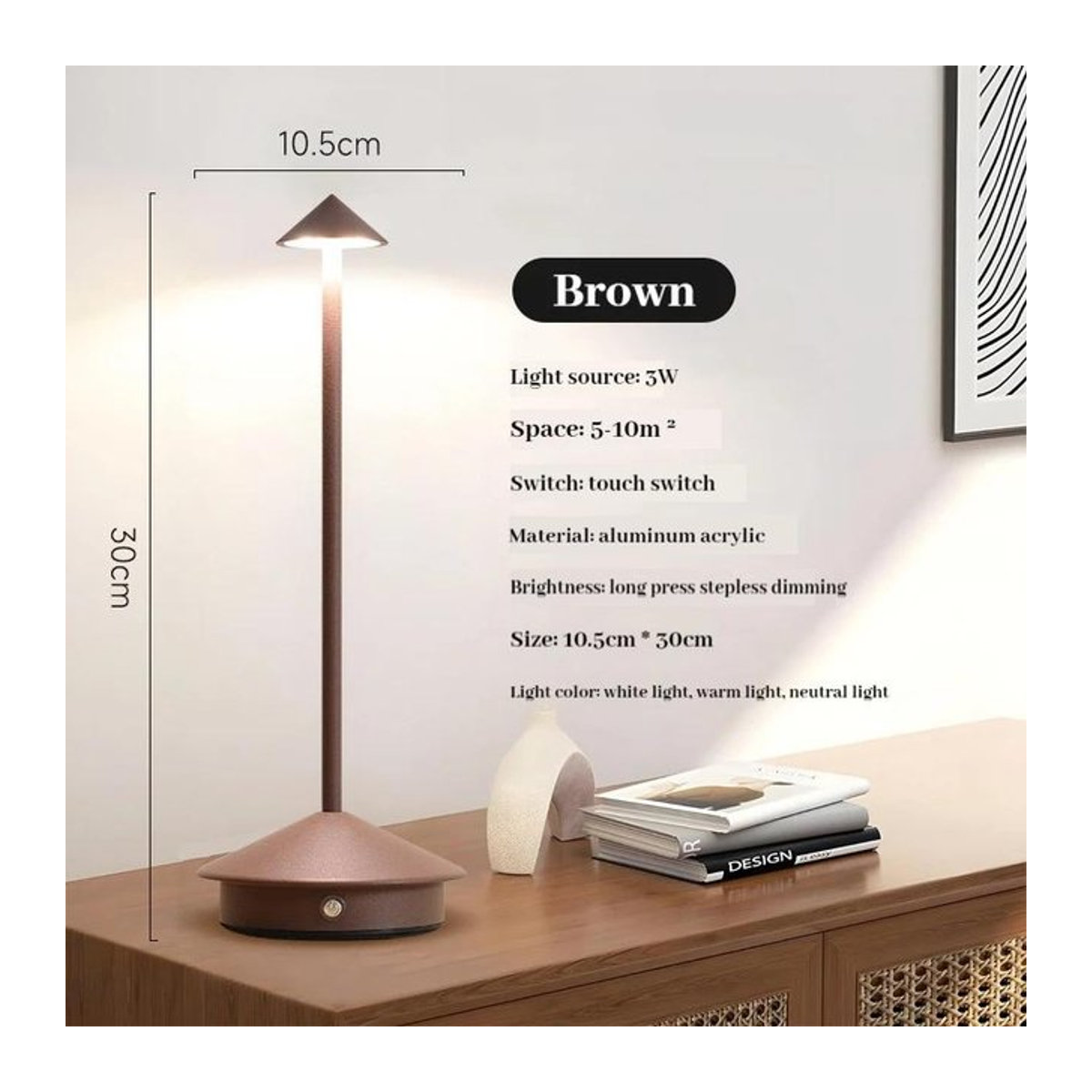 Cosy Homes LED Tischlampe in Braun mit Touch-Funktion und USB-C Wiederaufladung im modernen Stil - Bild 1
