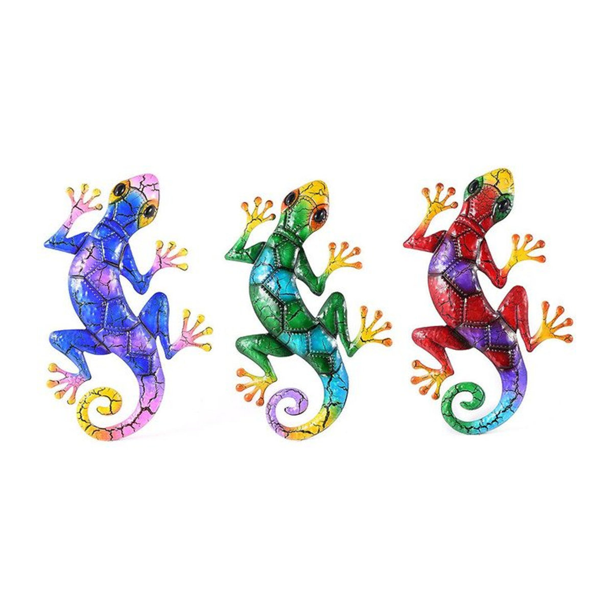 CosyHome 3er-Set Metall-Gekko Wandkunst bunte Tier-Skulpturen zur Wanddekoration für Innen und Außen - Bild 1