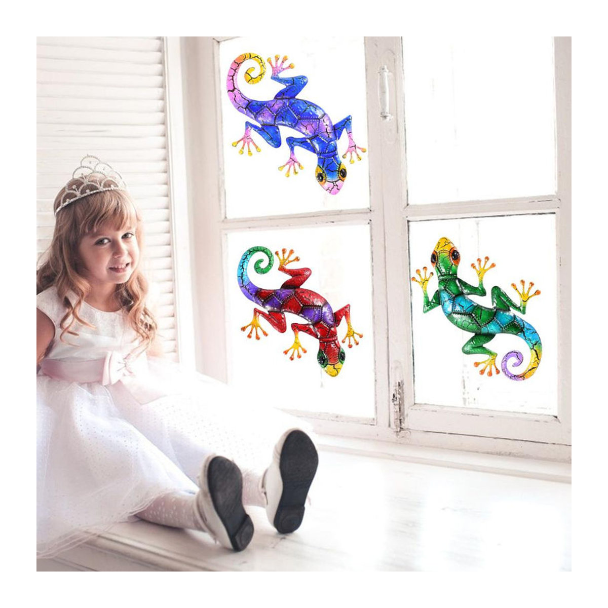 CosyHome 3er-Set Metall-Gekko Wandkunst bunte Tier-Skulpturen zur Wanddekoration für Innen und Außen - Bild 5