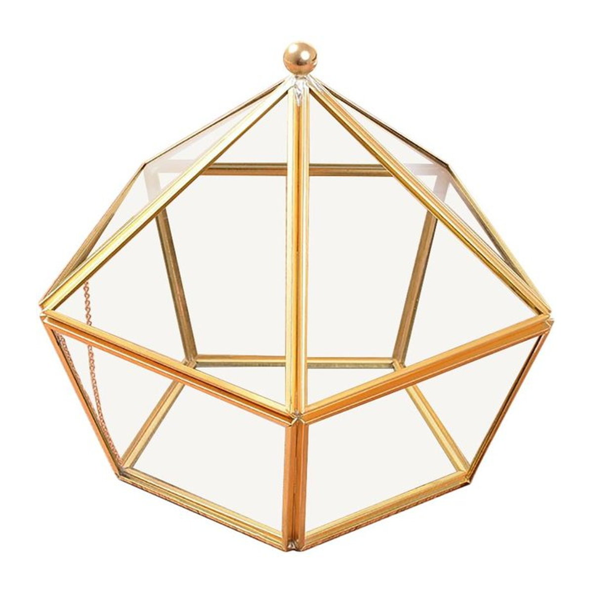 CosyHome Geometrische Glasvase in Fünfeckform mit Messingdetails, Transparent - Bild 1