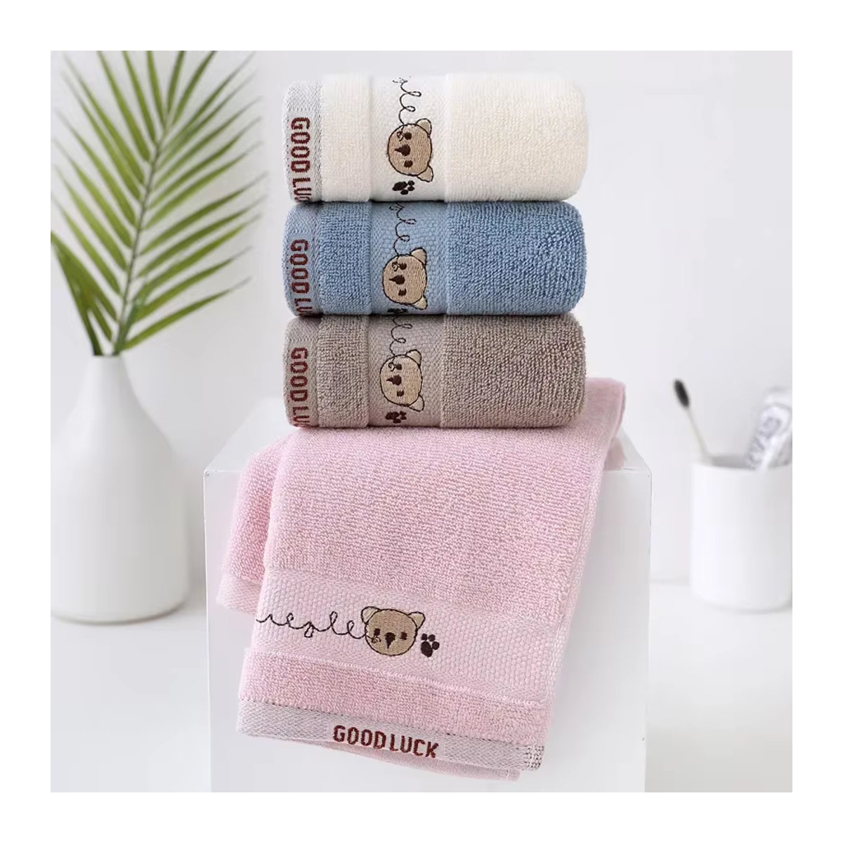 CottonFace Waschlappen für Babys und Neugeborene mit niedlichem Bär-Motiv, weich und saugfähig, mehrfarbig und weiß - Bild 2