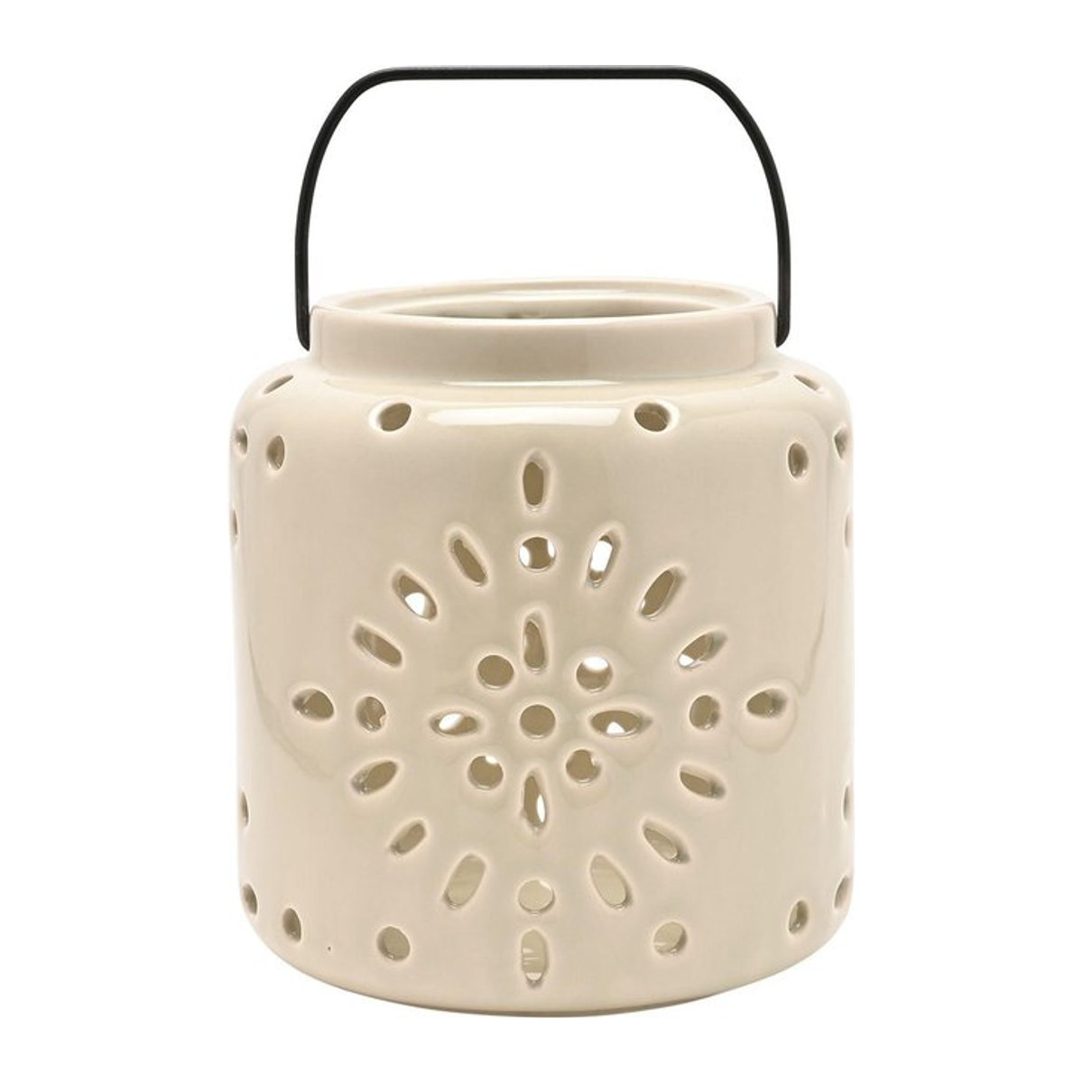 Country Living Keramiklaterne Stein in Grau mit geometrischen Musterlöchern, H: 21,3 cm, B: 15,5 cm, T: 15,5 cm - Bild 1