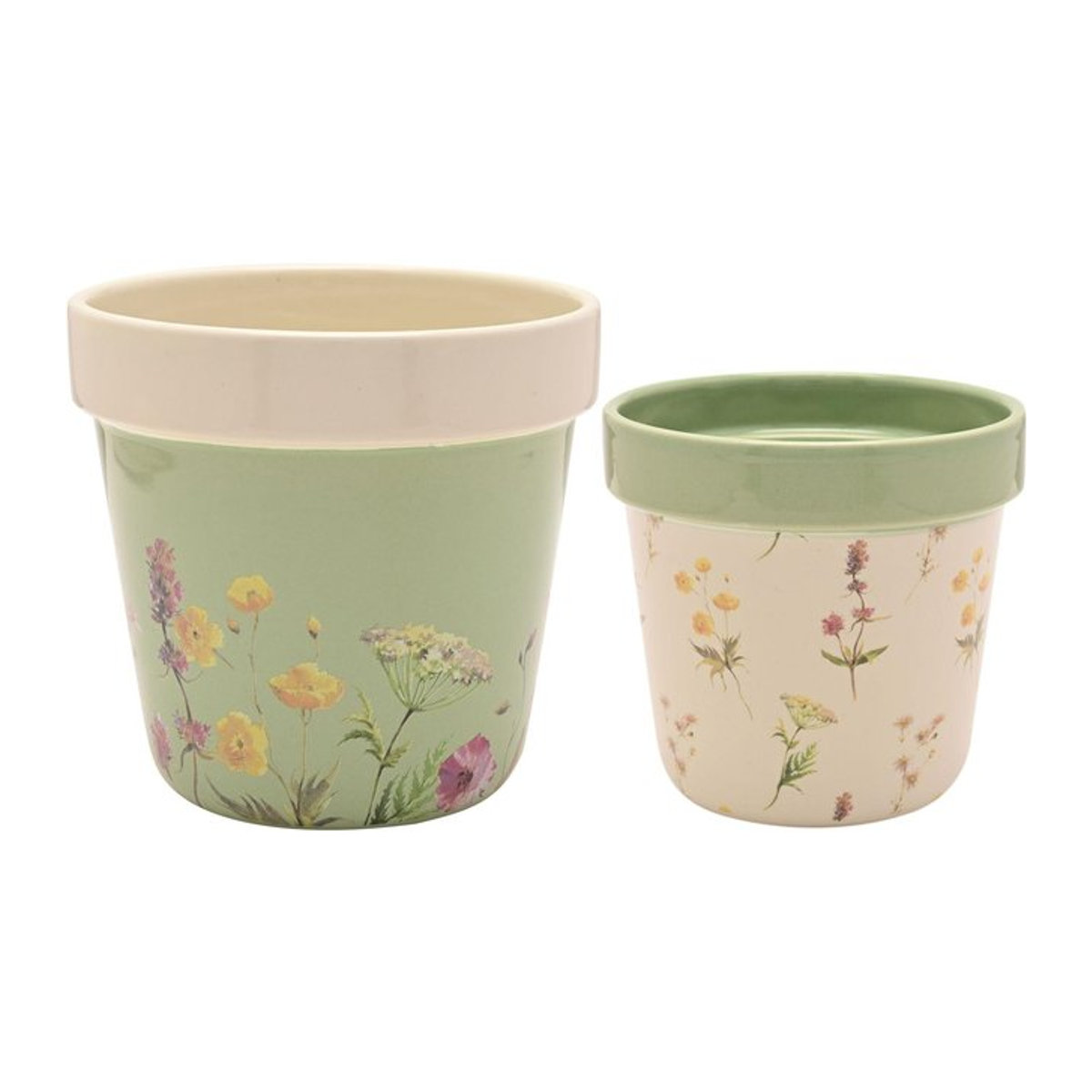 Country Living Set mit 2 Pflanzgefäßen in Grün im Landhausstil mit floralem Design - Bild 1