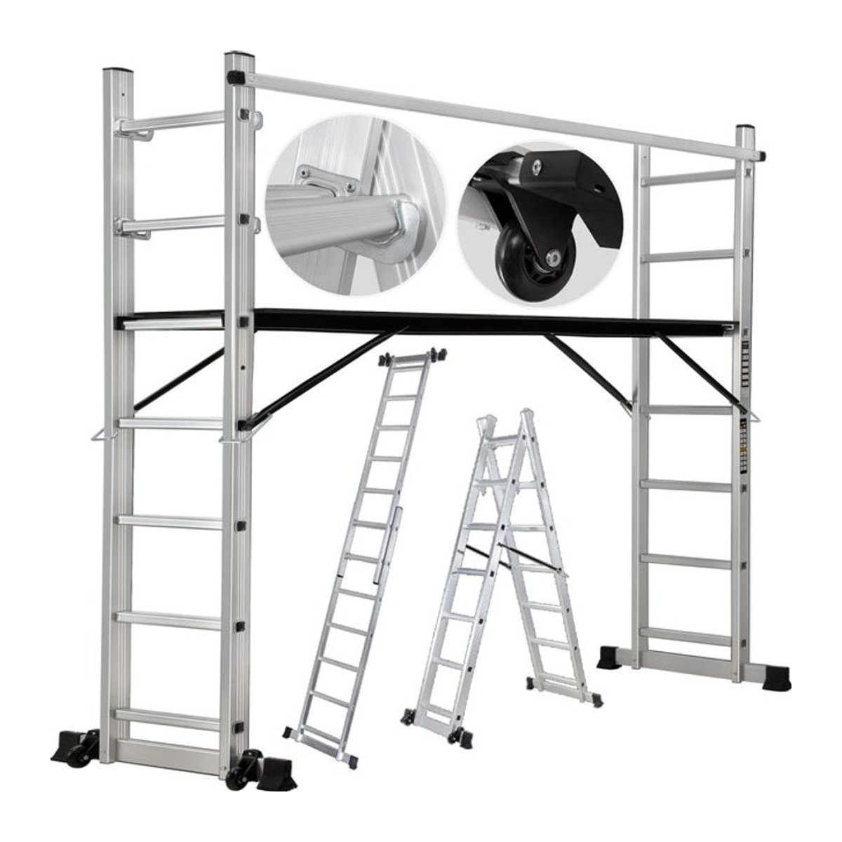 Craftfull 4in1 Mehrzweckleiter Leitergerüst CF-103A aus Aluminium in Alufarben mit Anti-Rutsch-Profil bis 150 kg Belastbarkeit - Bild 1