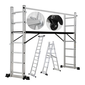 Craftfull 4in1 Mehrzweckleiter Leitergerüst CF-103A aus Aluminium in Alufarben mit Anti-Rutsch-Profil bis 150 kg Belastbarkeit