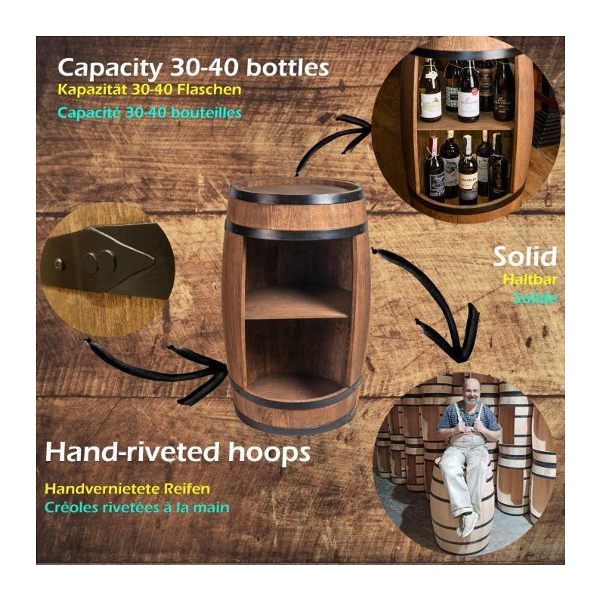 Creative Cooper Holzfass Barschrank in Wenge im Vintage-Design zur Flaschenaufbewahrung - Bild 3