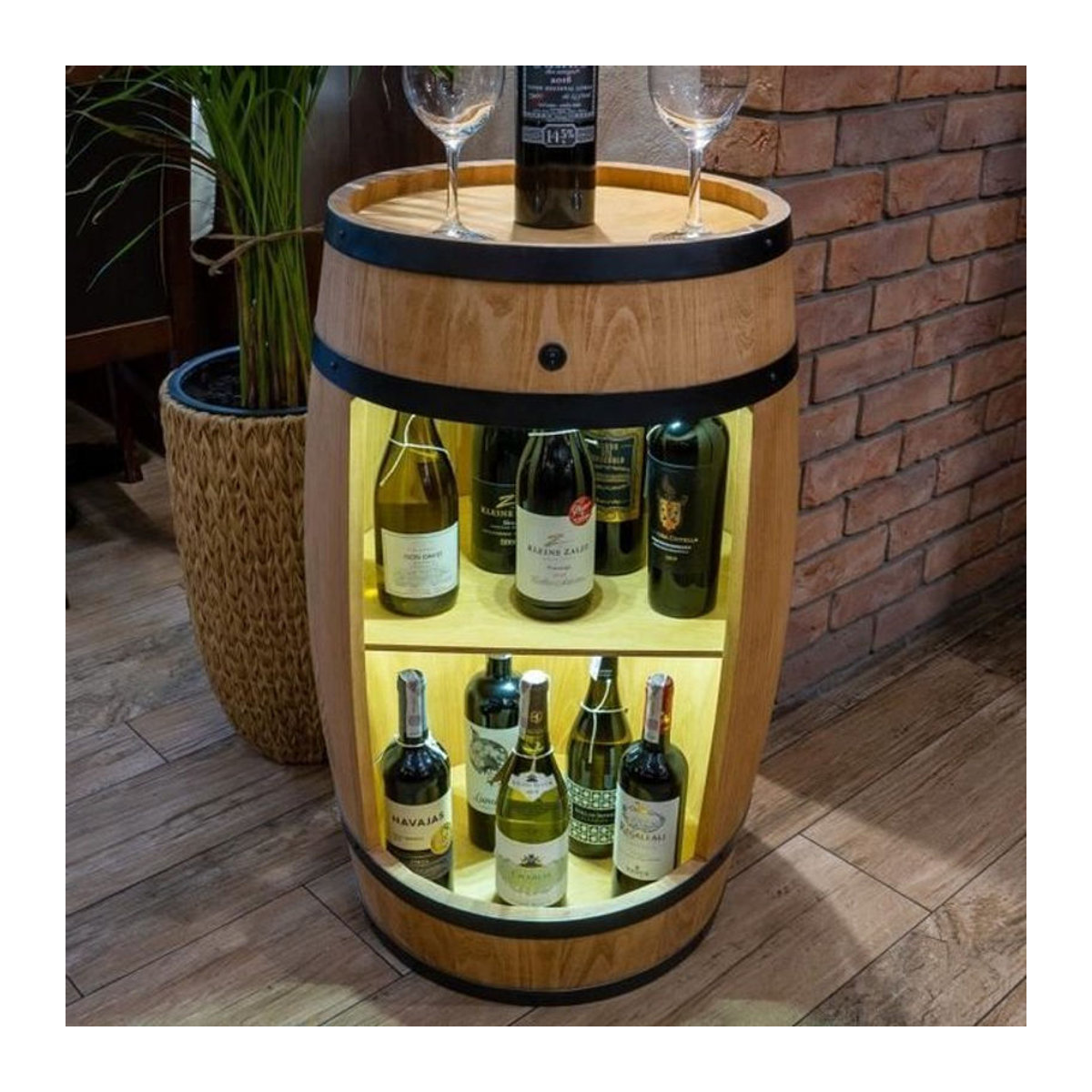 Creative Cooper Holzfass mit LED-Beleuchtung zur Flaschenlagerung, Eiche braun, Durchmesser: 80 cm - Bild 1