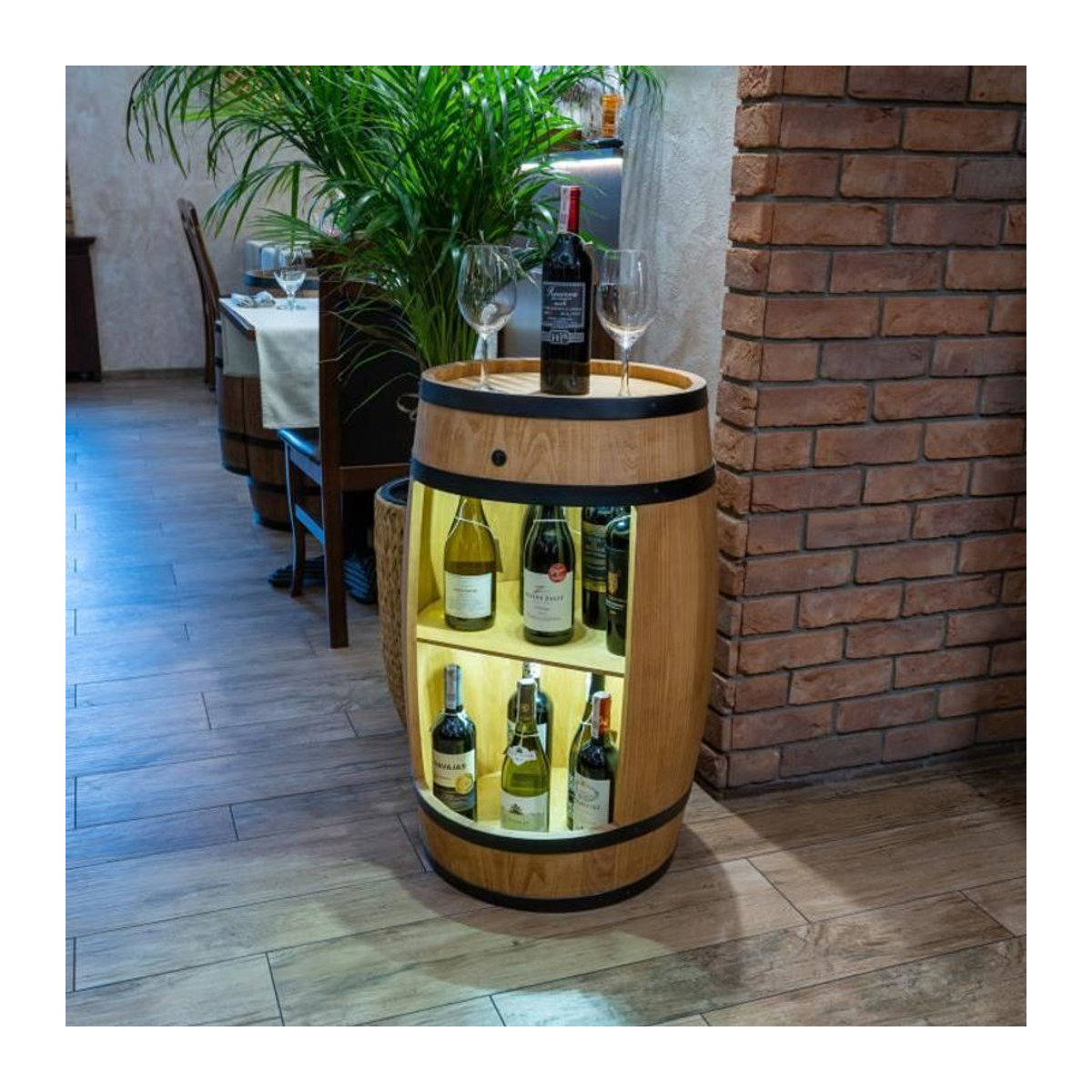 Creative Cooper Holzfass mit LED-Beleuchtung zur Flaschenlagerung, Eiche braun, Durchmesser: 80 cm - Bild 4