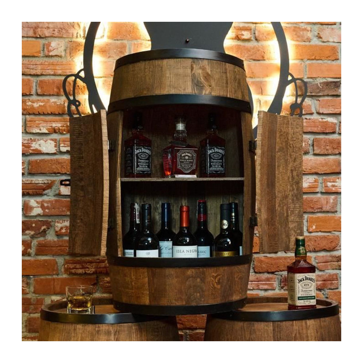 Creative Cooper Weinregal aus Holz im Industrial Design mit Türen, Nussbaum Braun, B: 80 cm, T: 50 cm - Bild 3