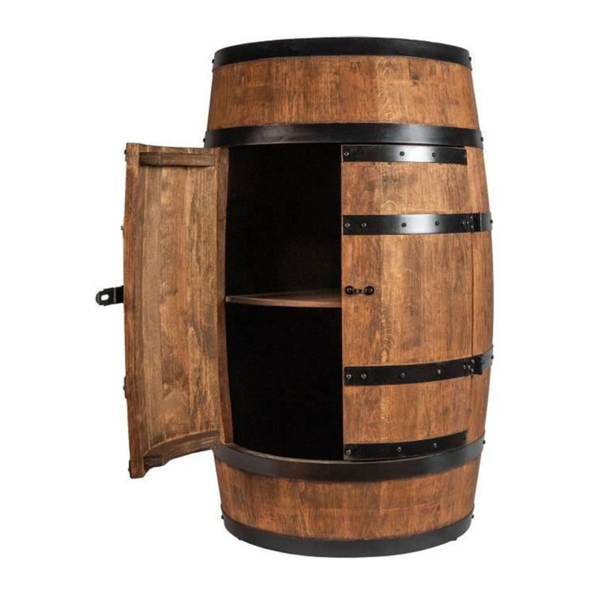 Creative Cooper Weinregal Holzfass mit Türen in Wenge, Industrial Design, B/H: 80 x 50 cm - Bild 1