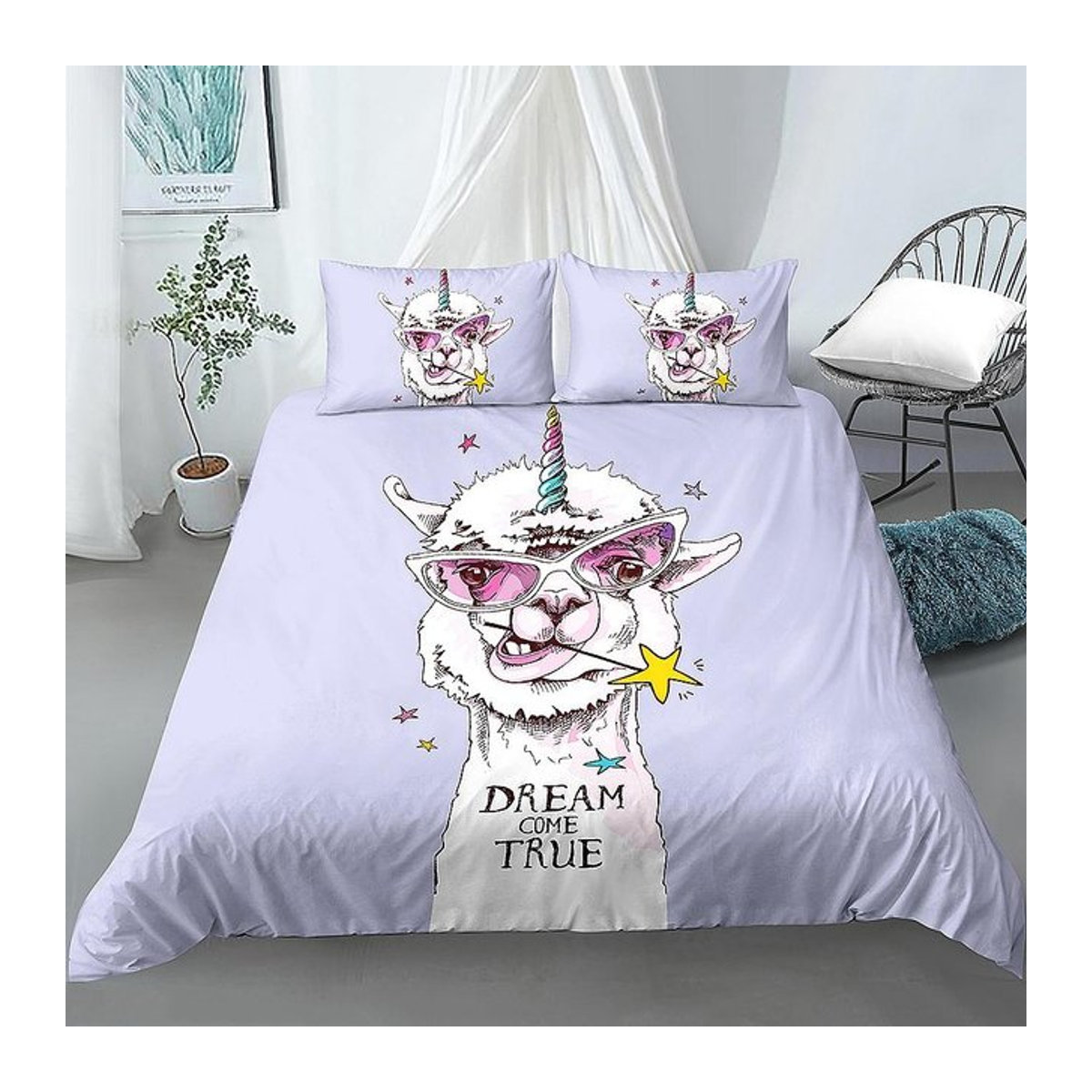 Creative Homewares Alpaka Bettwäsche Set Kinder Cartoon Lama Motiv Multicolor B/H: 135 x 200 cm - Bild 1