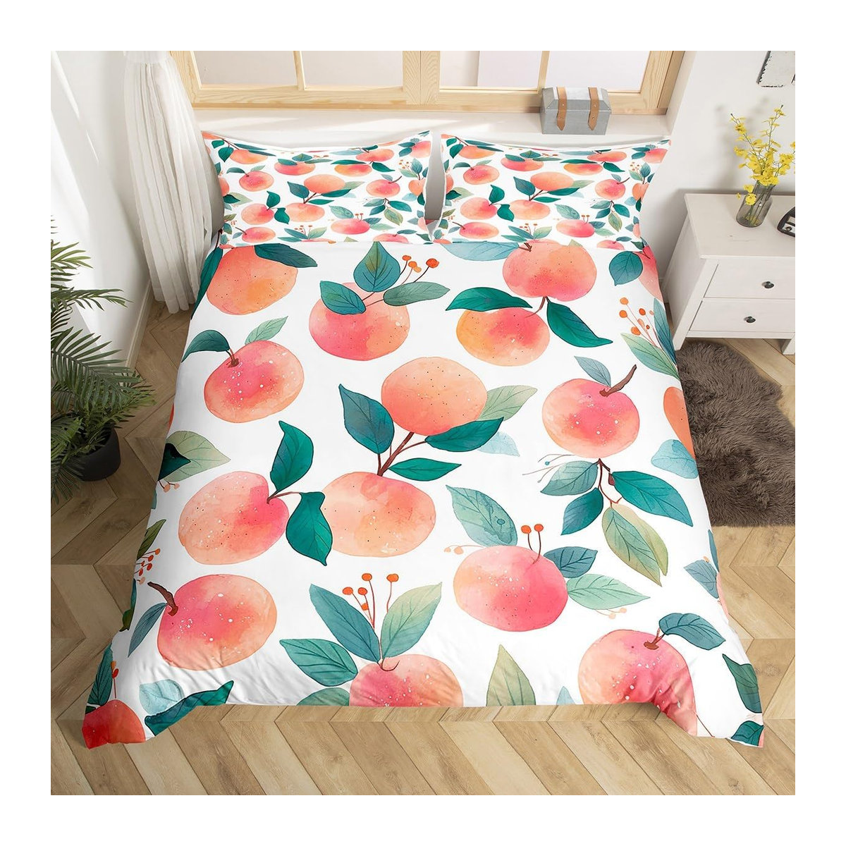 Creative Homewares Bettwäsche-Set Cartoon Orange mit Zitrusfrucht-Motiv, 3-teilig, B: 135 cm, L: 200 cm - Bild 1