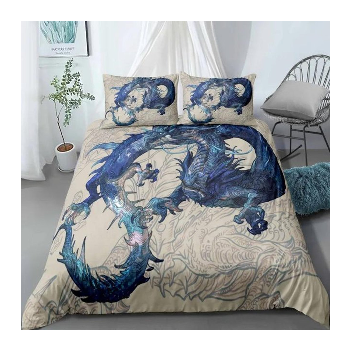 Creative Homewares Bettwäsche-Set Drachen Design aus Polyester, 3-teilig, B/H: 140 x 210 cm - Bild 1