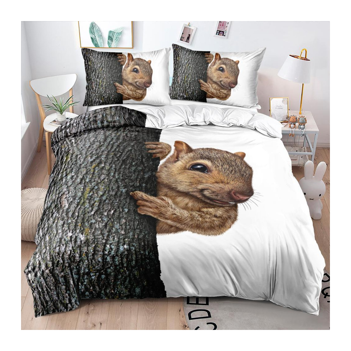 Creative Homewares Bettwäsche-Set mit 3D-Eichhörnchen-Motiv in Schwarz, 3-teilig, B/H: 135 x 200 cm - Bild 1