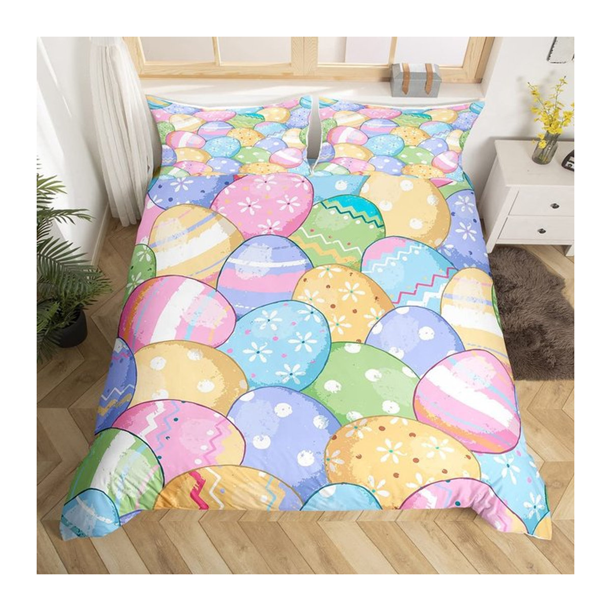 Creative Homewares Bettwäsche-Set mit Eier-Design für Kinder und Teenager, Multicolor, 3-teilig, B: 135 cm, L: 200 cm - Bild 1
