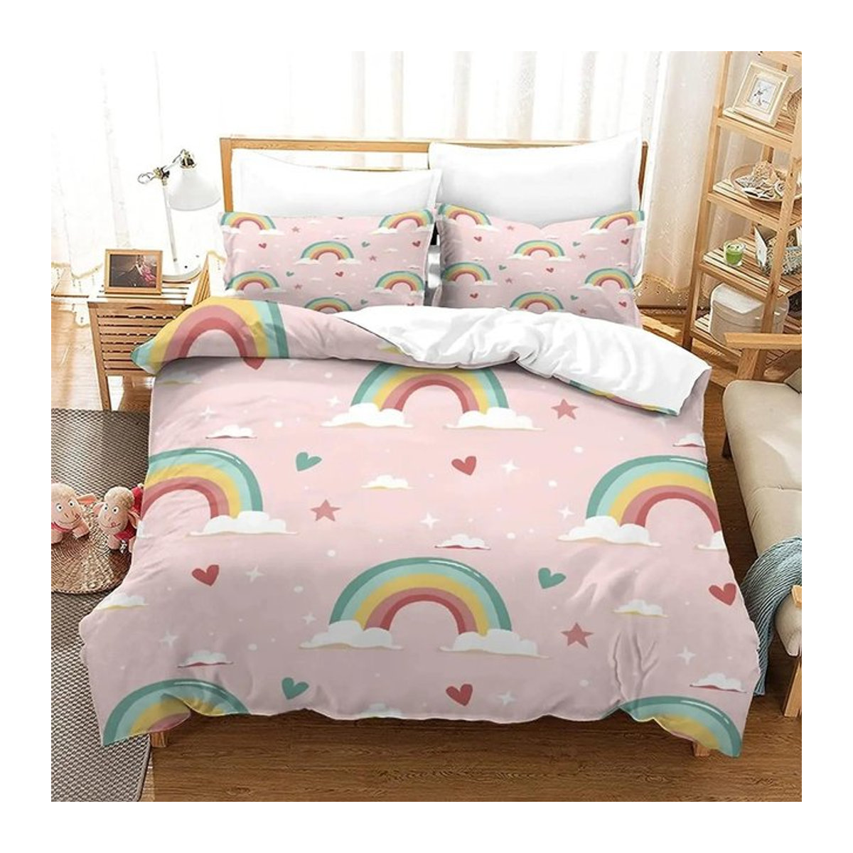 Creative Homewares Bettwäsche Set Regenbogen und Herz aus Mikrofaser, Bunt, B/H: 240 x 220 cm - Bild 1
