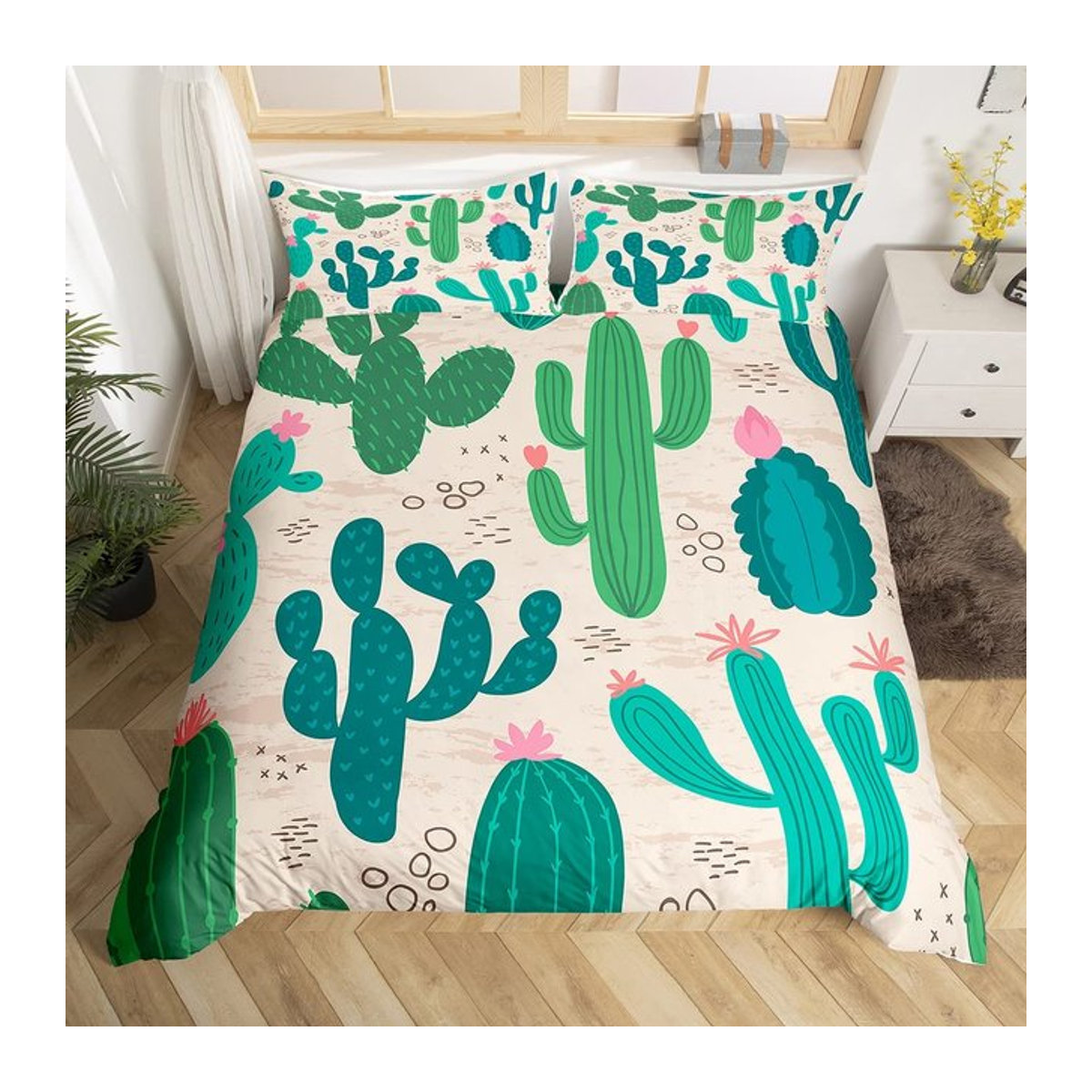 Creative Homewares Bettwäscheset Tropisches Botanisches Design mit Knollenkaktus Skizze, 3-teilig, B/H: 135 x 200 cm - Bild 1
