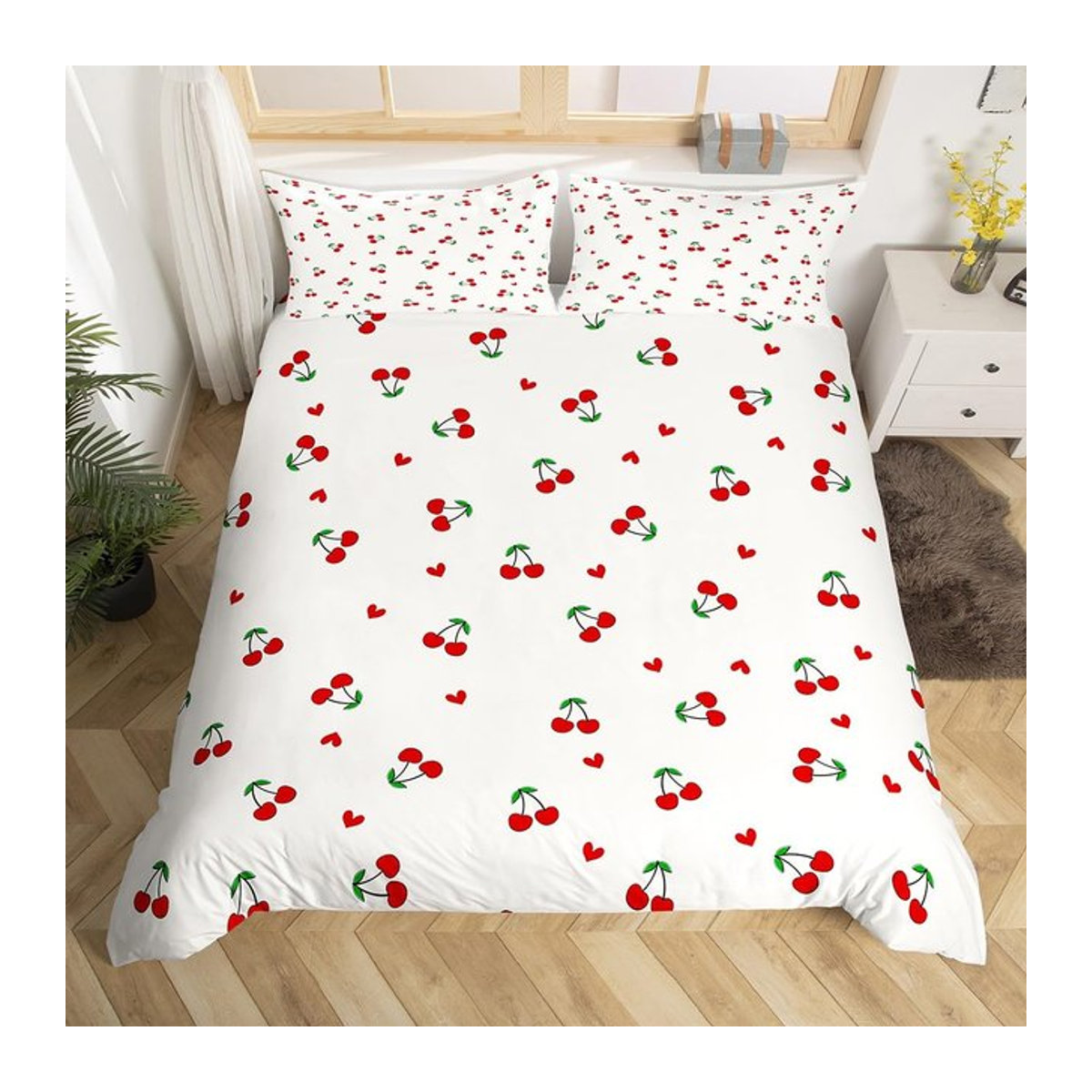 Creative Homewares Kinder Bettwäscheset mit Kirschmuster, 3-teiliges Bettbezug-Set, B/H: 150 x 200 cm - Bild 1