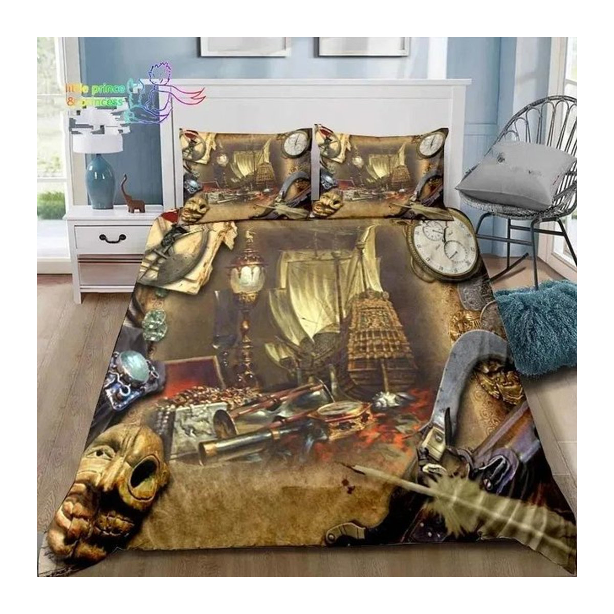 Creative Homewares Piraten Bettwäsche Set mit Schatzkarten Motiv für Einzelbetten B: 140 cm, H: 210 cm - Bild 1