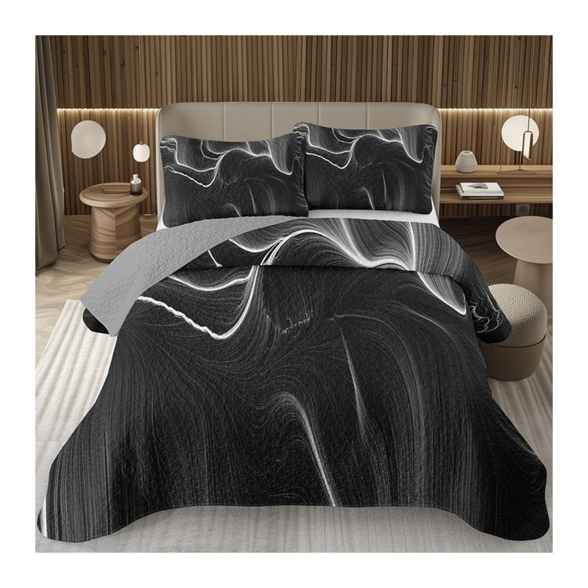 Creative Homewares Tagesdecke mit Marmor Tie Dye Design, abstrakte Kunst, gesteppt und wendbar, B/B: 200 x 200 cm, 3-teiliges Set - Bild 1
