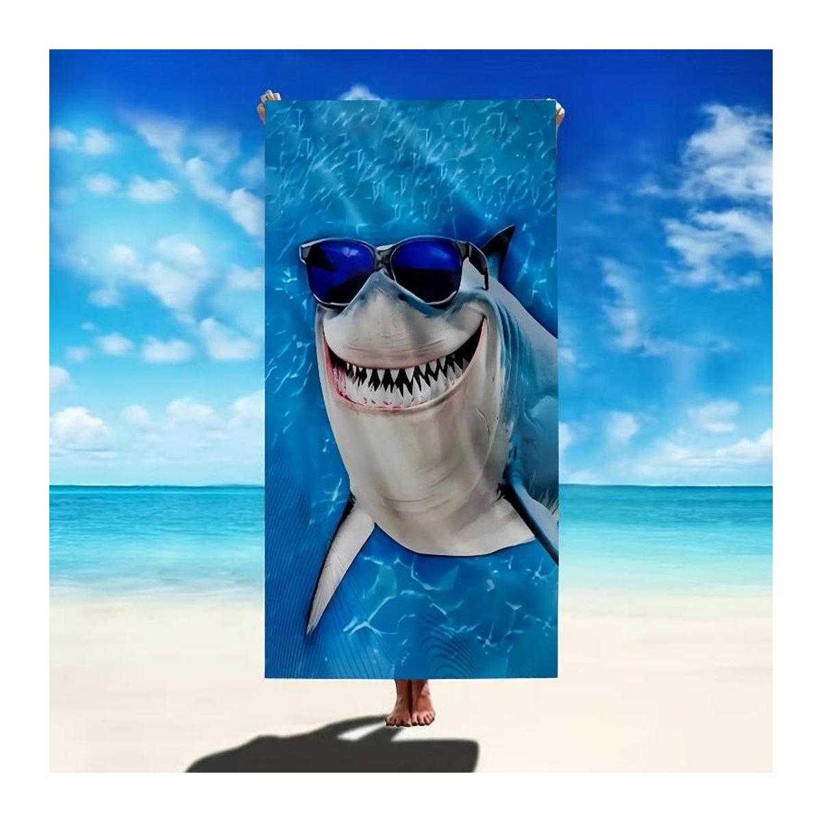 Creative Man Strandtuch mit Hai-Motiv aus Mikrofaser, schnelltrocknend, B: 40 cm, H: 60 cm - Bild 2