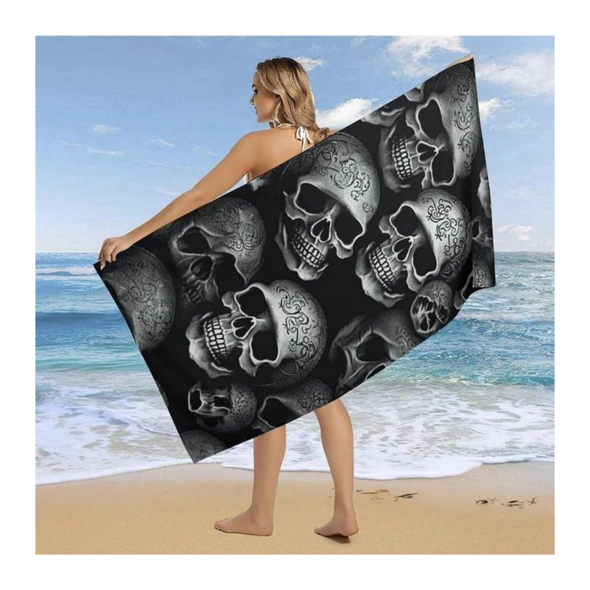 Creative Man Strandtuch mit Totenkopf-Motiv in Schwarz, sandfest und schnelltrocknend, Breite: 30 cm, Höhe: 60 cm - Bild 1