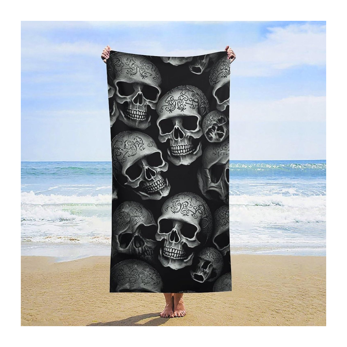 Creative Man Strandtuch mit Totenkopf-Motiv in Schwarz, sandfest und schnelltrocknend, Breite: 30 cm, Höhe: 60 cm - Bild 5
