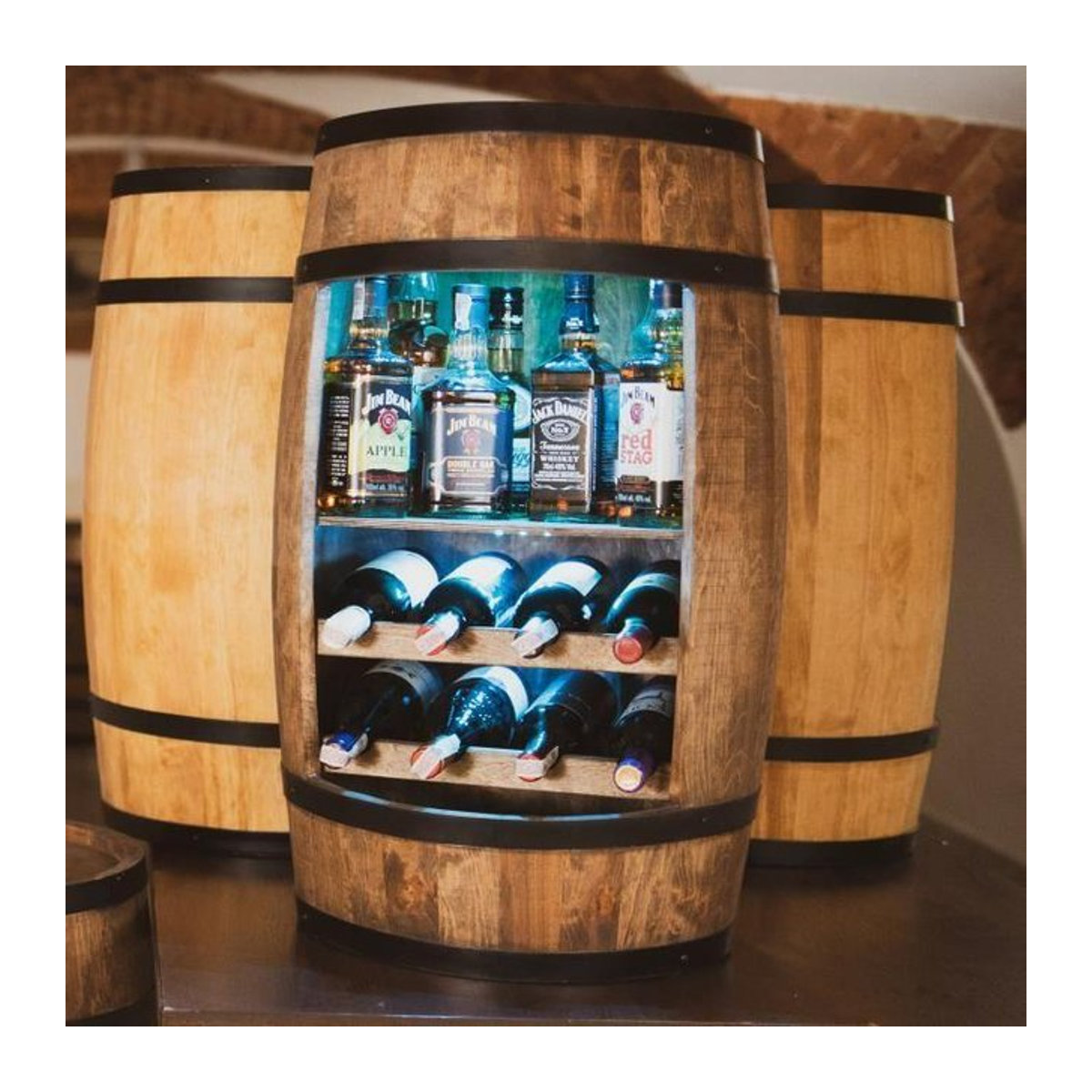 CreativeCooper Holzfass Weinregal mit LED und Regal in Wenge, B/T/H: 80 x 50 x 50 cm - Bild 1