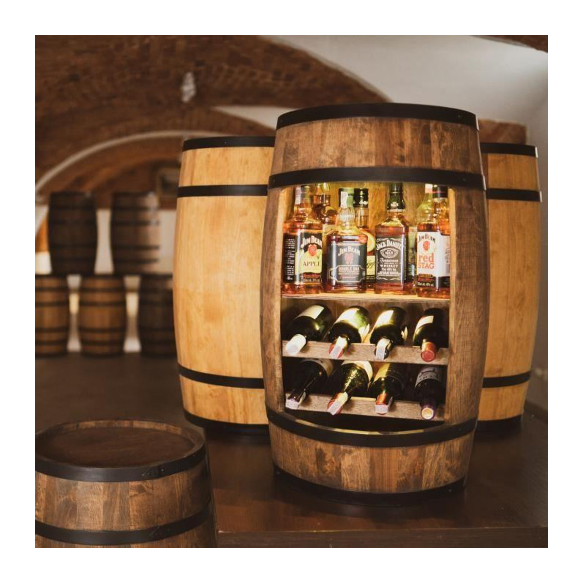 CreativeCooper Holzfass Weinregal mit LED und Regal in Wenge, B/T/H: 80 x 50 x 50 cm - Bild 2