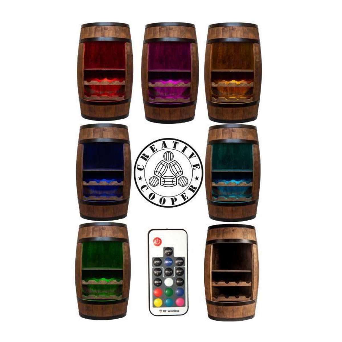 CreativeCooper Holzfass Weinregal mit LED und Regal in Wenge, B/T/H: 80 x 50 x 50 cm - Bild 3
