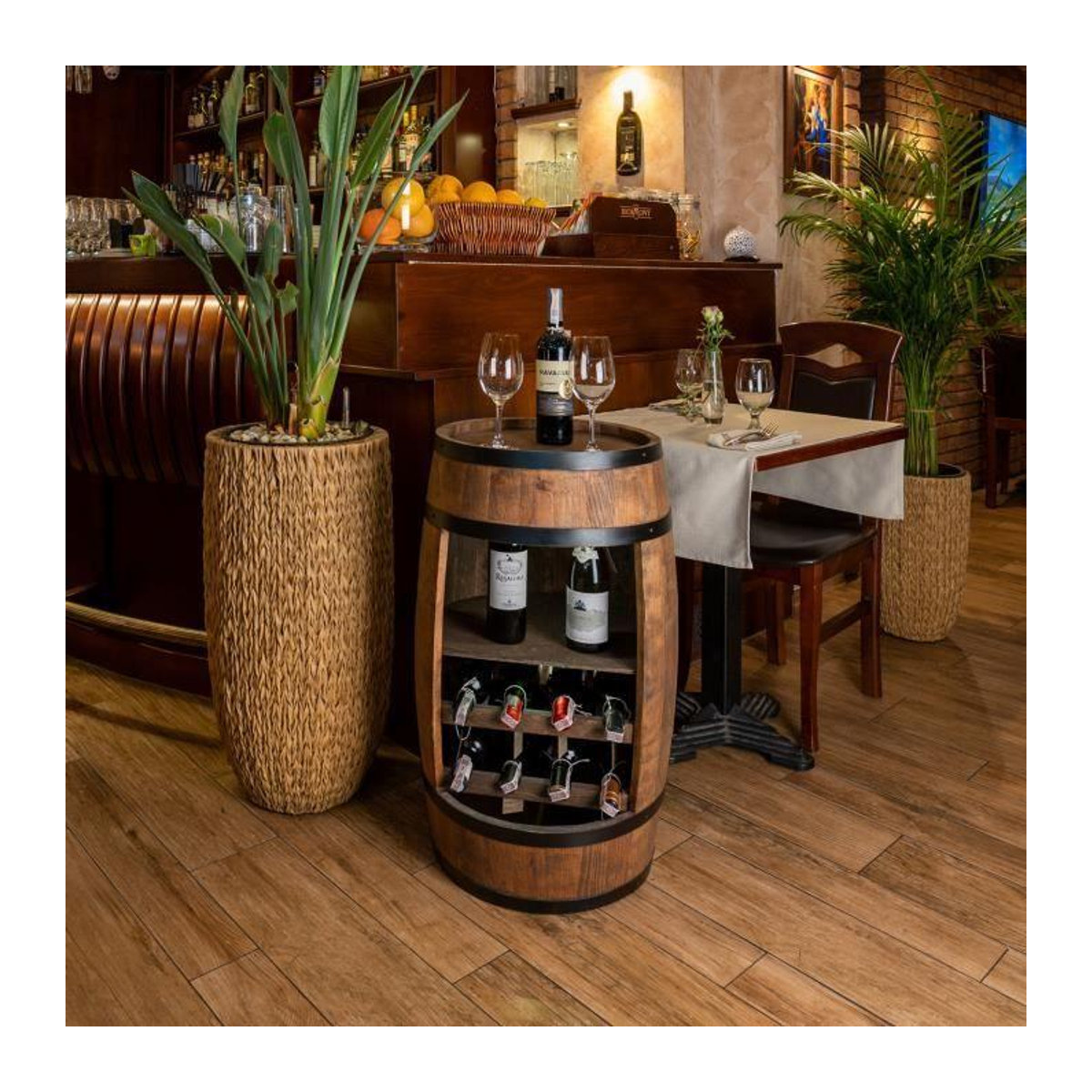 CreativeCooper Holzfass Weinregal mit LED und Regal in Wenge, B/T/H: 80 x 50 x 50 cm - Bild 4