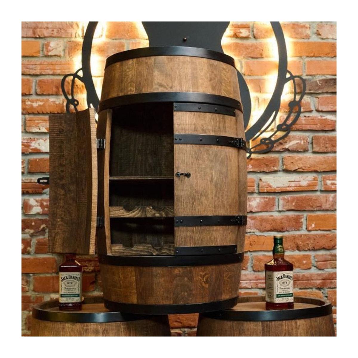 CreativeCooper Weinregal Holzfass in Wenge mit Drehtüren und Regalfächern, B/H: 80 x 50 cm - Bild 2