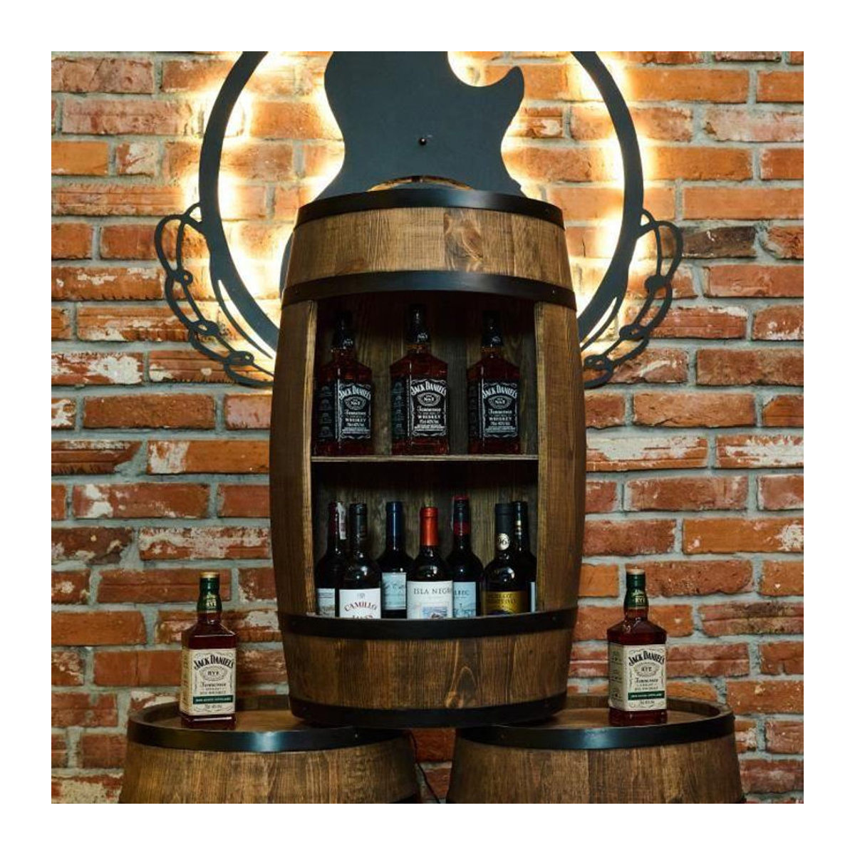 CreativeCooper Weinregal Tonne aus Holz und Metall im Industrial Design, Braun, B: 80 cm, T: 50 cm - Bild 2