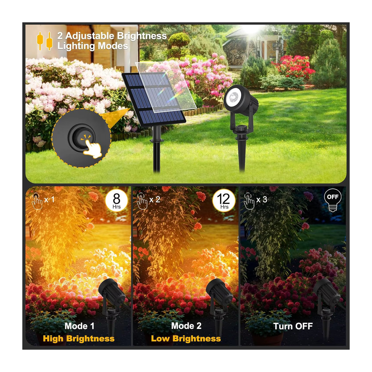 Crepow Solarleuchte IP65 Outdoor LED Gartenlampe für Landschaft und Wege in Schwarz und Bunt - Bild 3