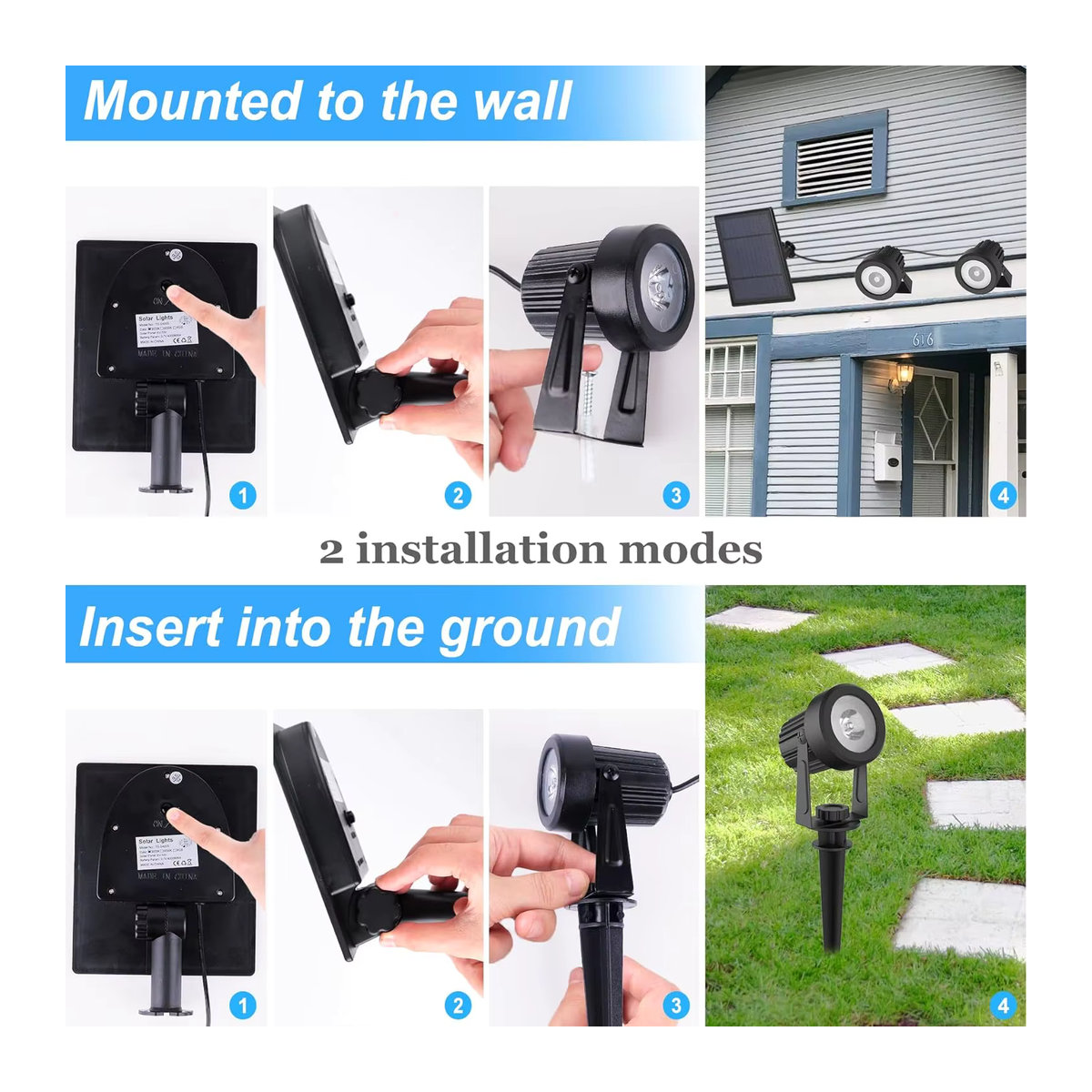 Crepow Solarleuchte IP65 Outdoor LED Gartenlampe für Landschaft und Wege in Schwarz und Bunt - Bild 5