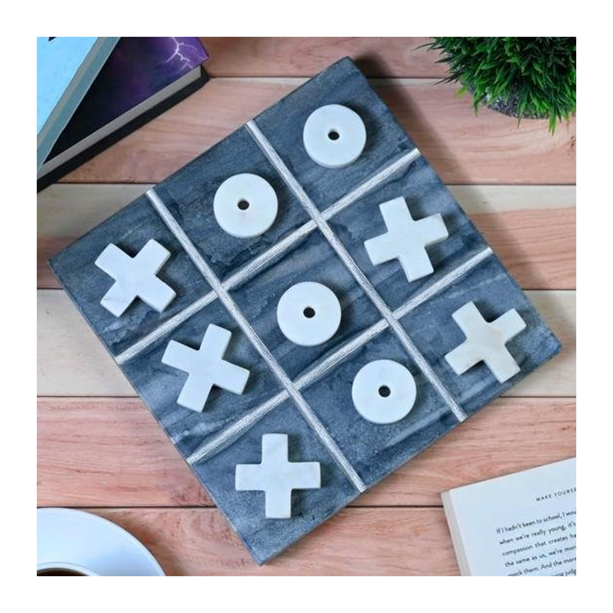 Crocon Tic Tac Toe Spielset aus Marmor in Schwarz und Weiß für Kinder und Senioren, B/T/H: 20 x 20 x 2 cm - Bild 1