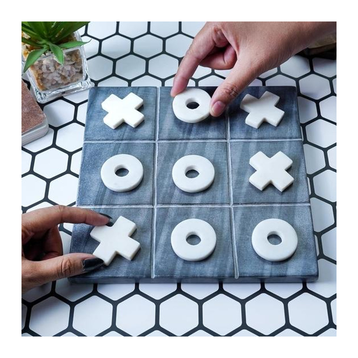 Crocon Tic Tac Toe Spielset aus Marmor in Schwarz und Weiß für Kinder und Senioren, B/T/H: 20 x 20 x 2 cm - Bild 2