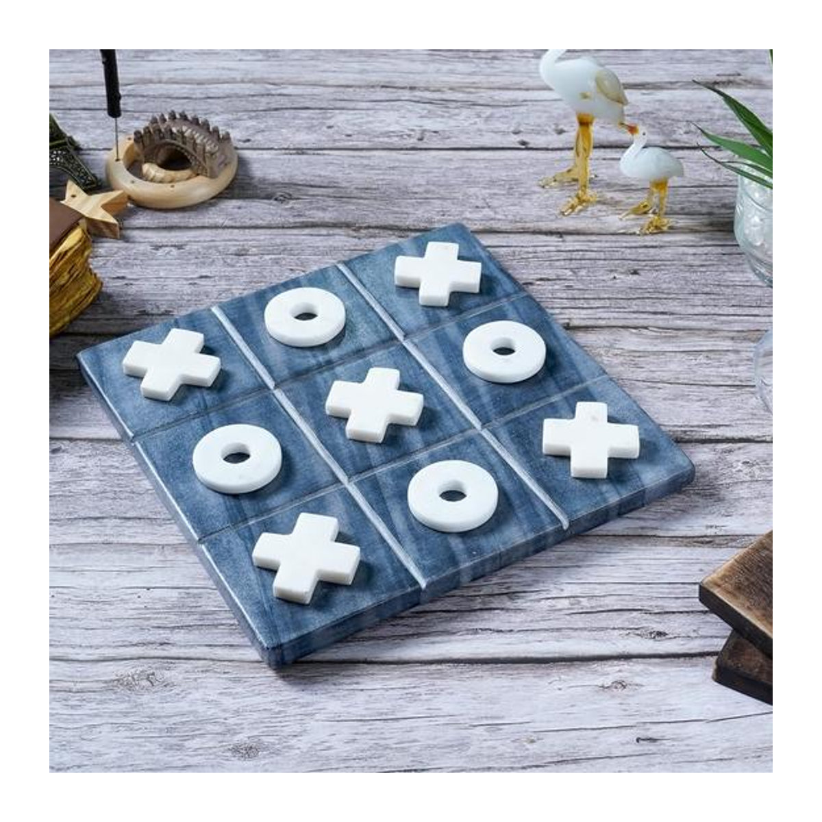 Crocon Tic Tac Toe Spielset aus Marmor in Schwarz und Weiß für Kinder und Senioren, B/T/H: 20 x 20 x 2 cm - Bild 4