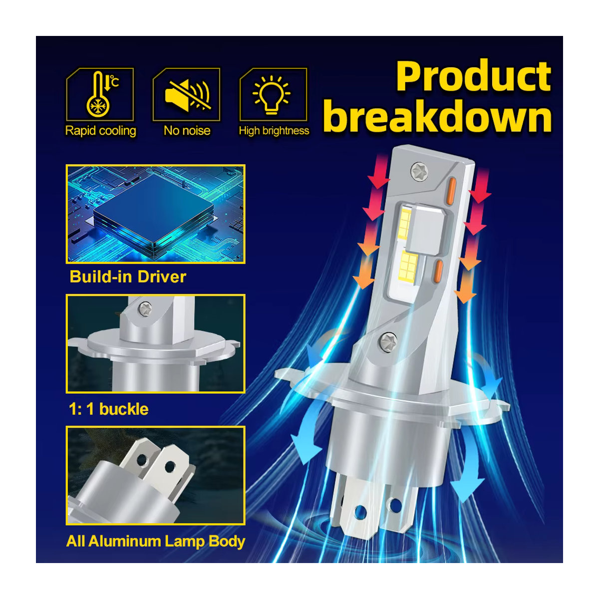 CROSSSUNAI LED Scheinwerfer Birne H4 H7 HS1 9003 HB2 für Motorrad und Roller mit 15000LM Superhell Frontlicht 12V - Bild 4