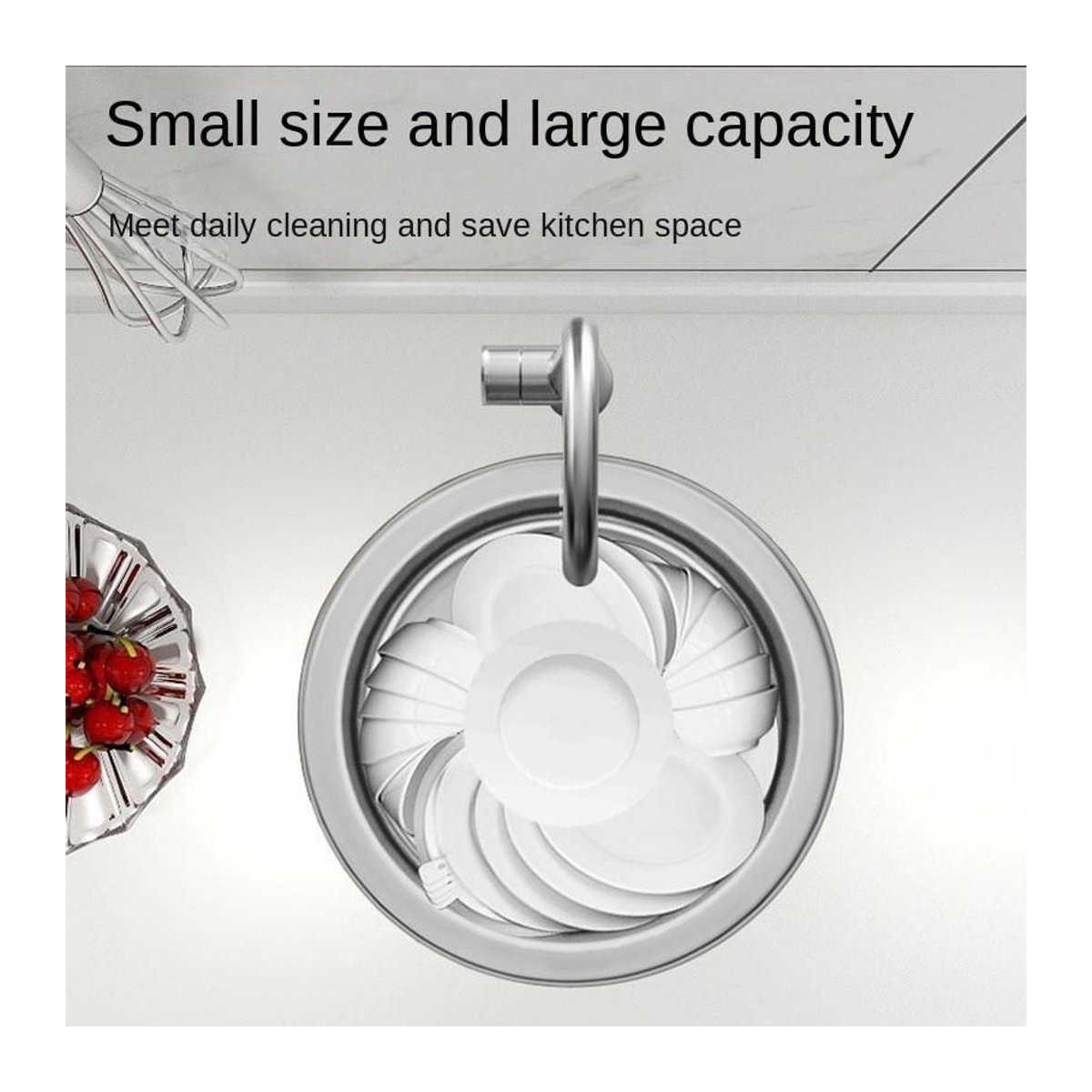 Crown Global Küchenspüle aus 304 Edelstahl in Silber, rundes Unterbaubecken mit Nano-Beschichtung, Durchmesser: 40 cm - Bild 2